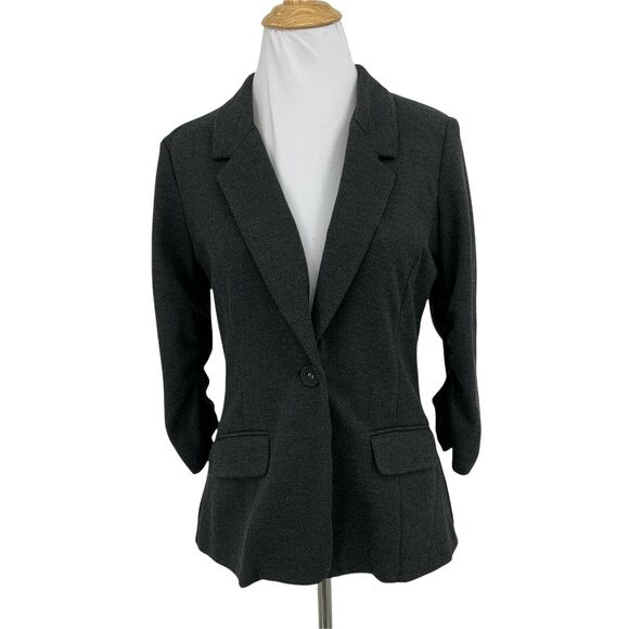 Have & Have Blazer Womens Size M Dark Gray Notch Collar One Button Cinch Sleeves - Picture 1 of 12